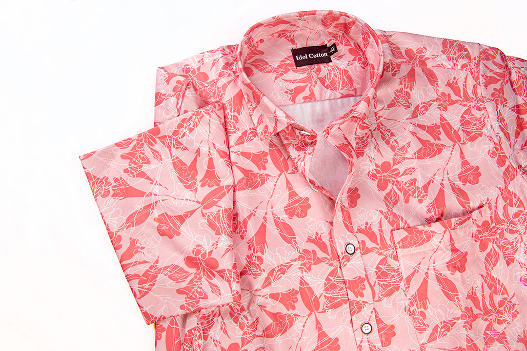 Pure Cotton Digital Print Red White Mix Flower Design