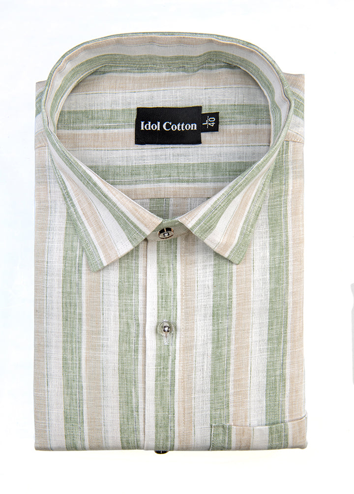 Linen Strip Linen green With brown