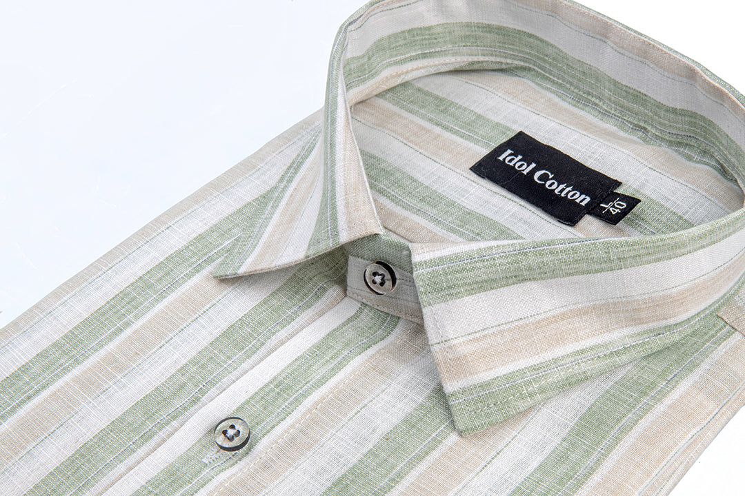 Linen Strip Linen green With brown