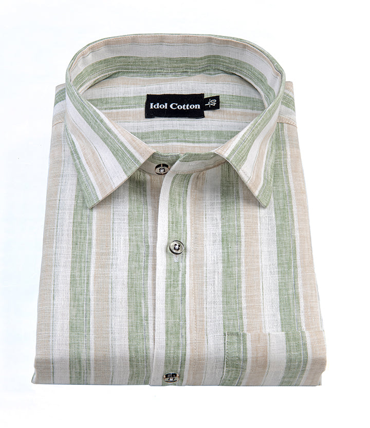 Linen Strip Linen green With brown