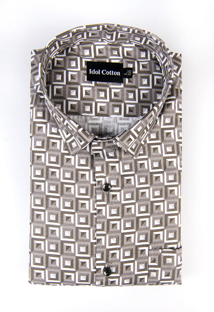 Pure cotton sapphire print 3D small check white with dark brown colour