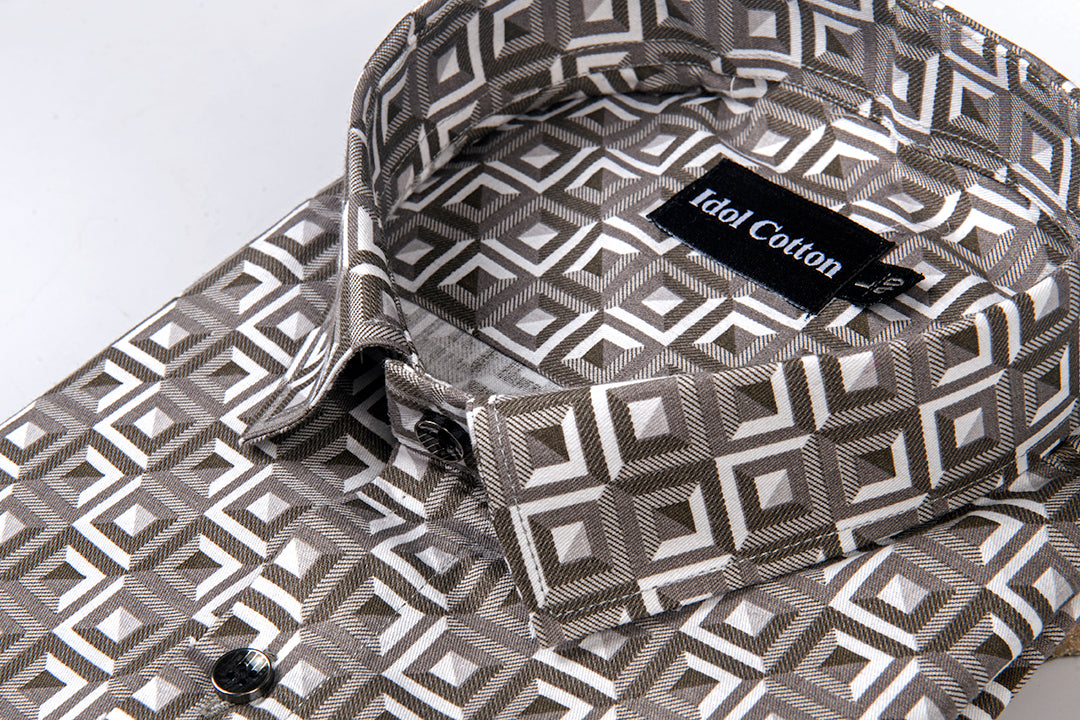 Pure cotton sapphire print 3D small check white with dark brown colour