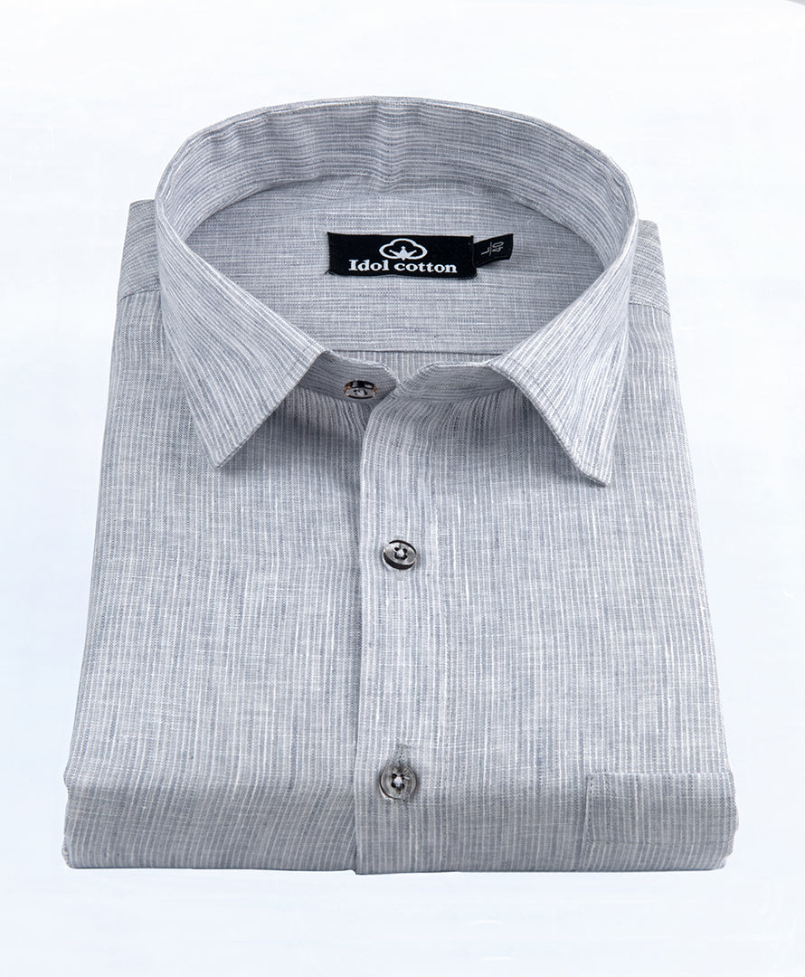 Woven Cotton Fine Striped Gray Colour