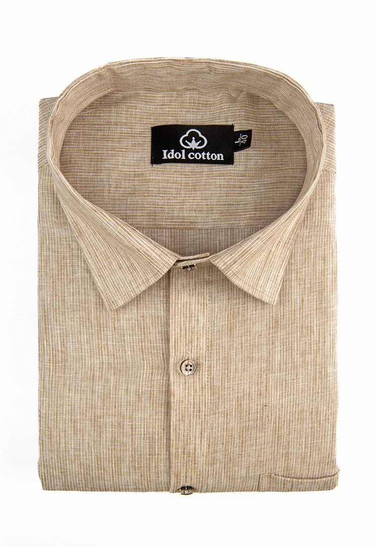 Woven Cotton Fine Striped Chiku Foan Colour