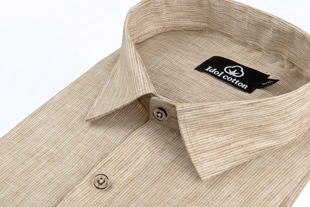 Woven Cotton Fine Striped Chiku Foan Colour
