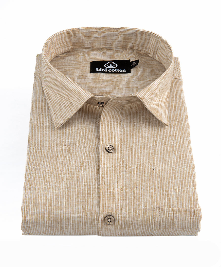 Woven Cotton Fine Striped Chiku Foan Colour