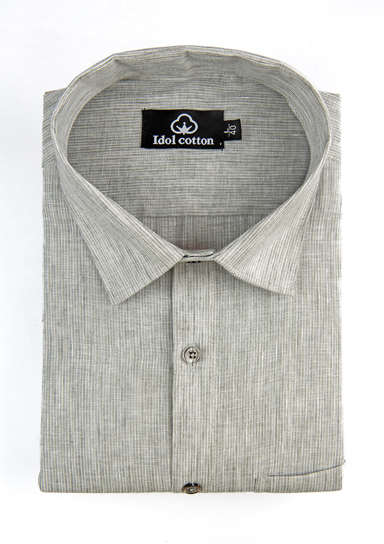 Woven Cotton Fine Striped Still Grey