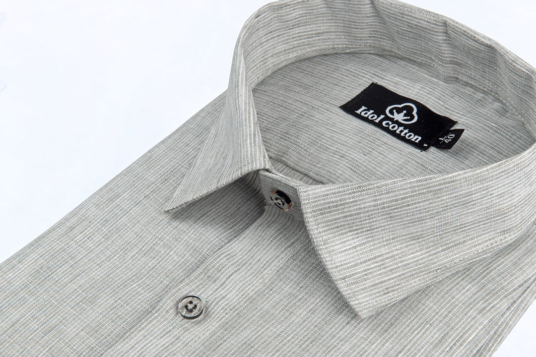 Woven Cotton Fine Striped Still Grey