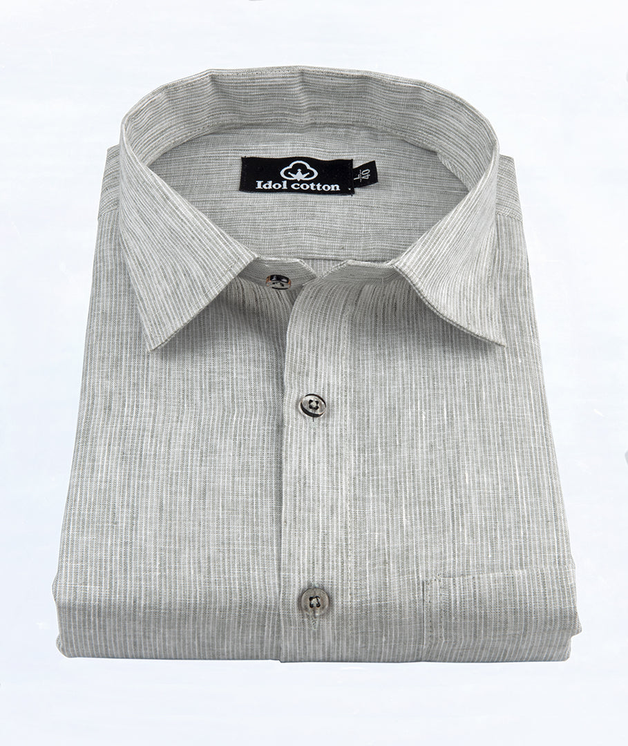 Woven Cotton Fine Striped Still Grey