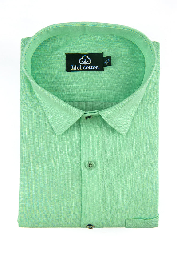 Parrot Green Colour Blended Linen For Men