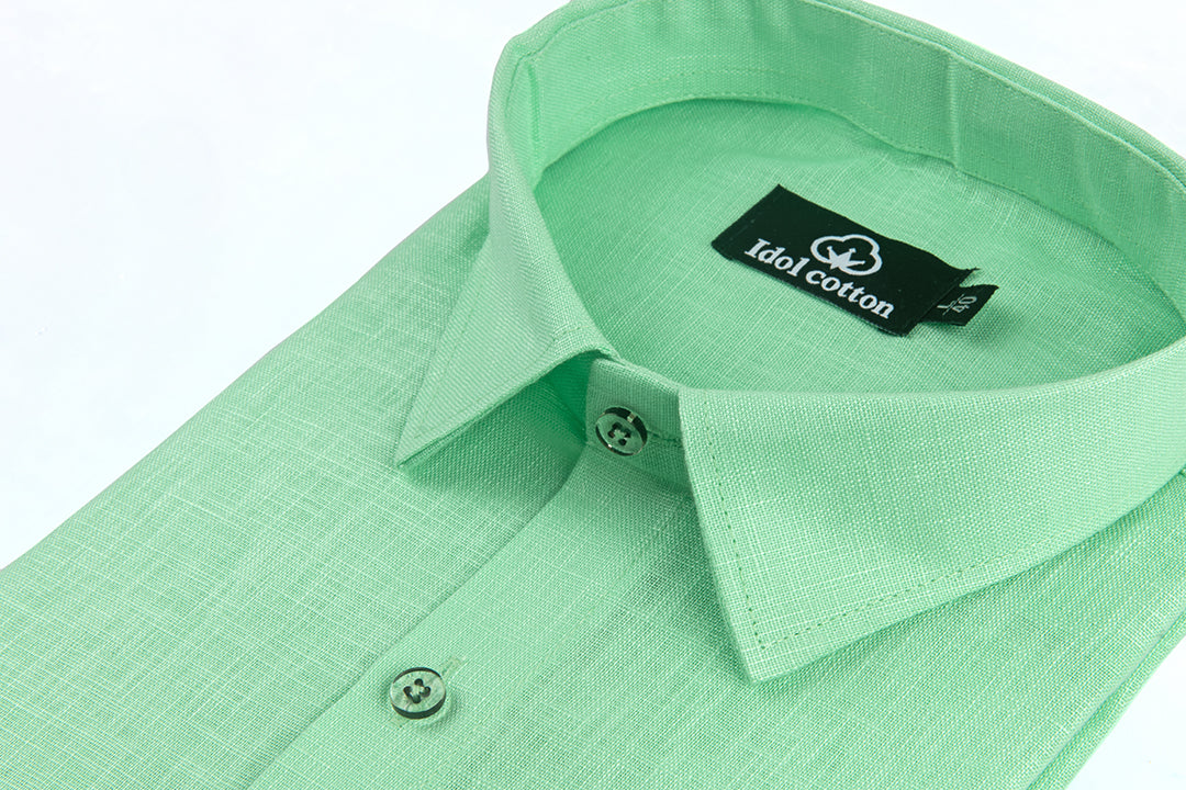 Parrot Green Colour Blended Linen For Men
