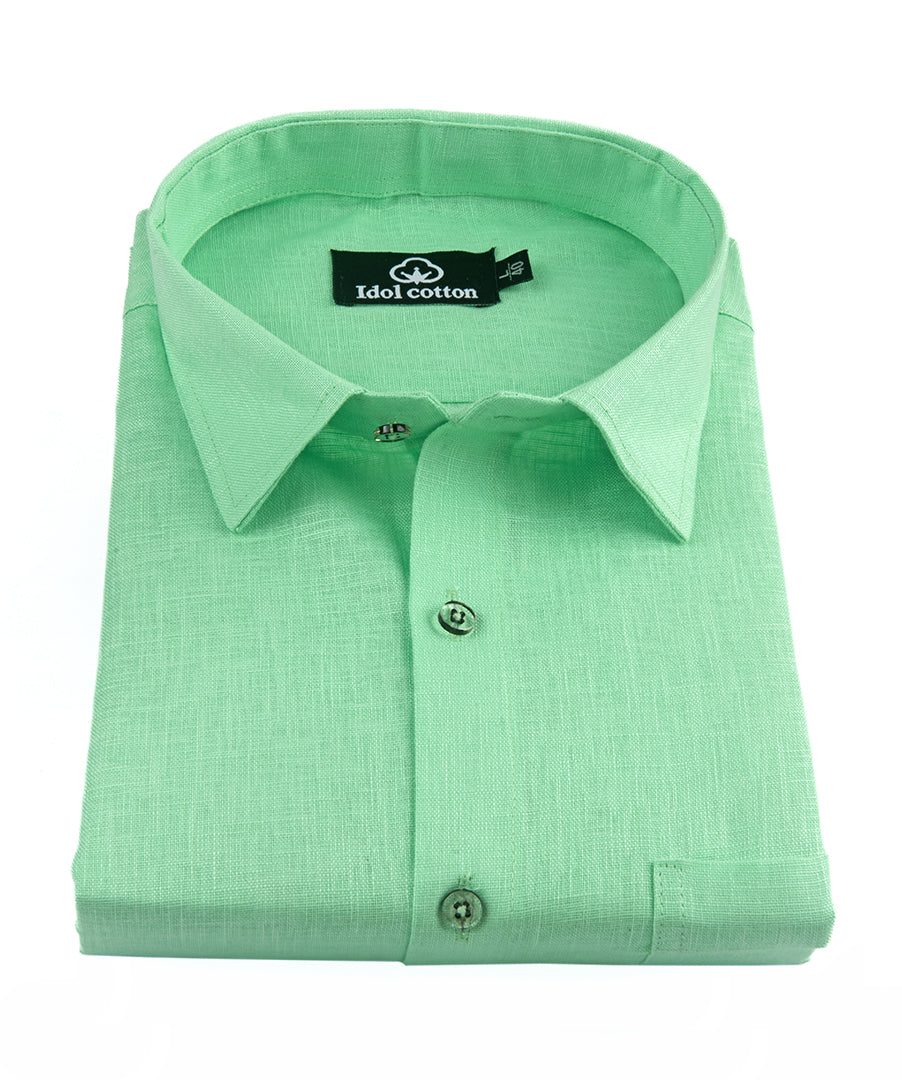 Parrot Green Colour Blended Linen For Men