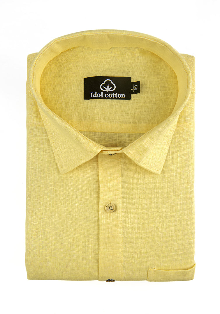 Lemon Colour Blended Linen For Men