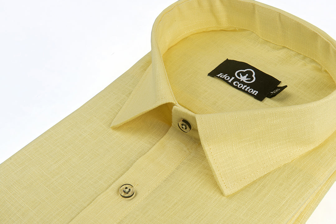 Lemon Colour Blended Linen For Men