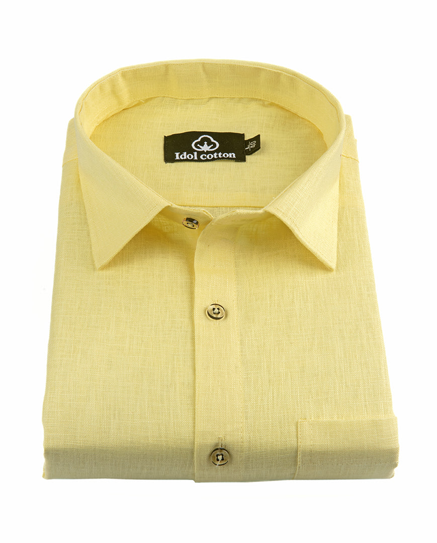 Lemon Colour Blended Linen For Men