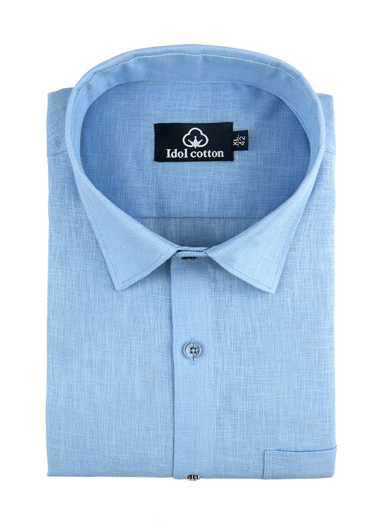 Sky Blue Colour Blended Linen For Men