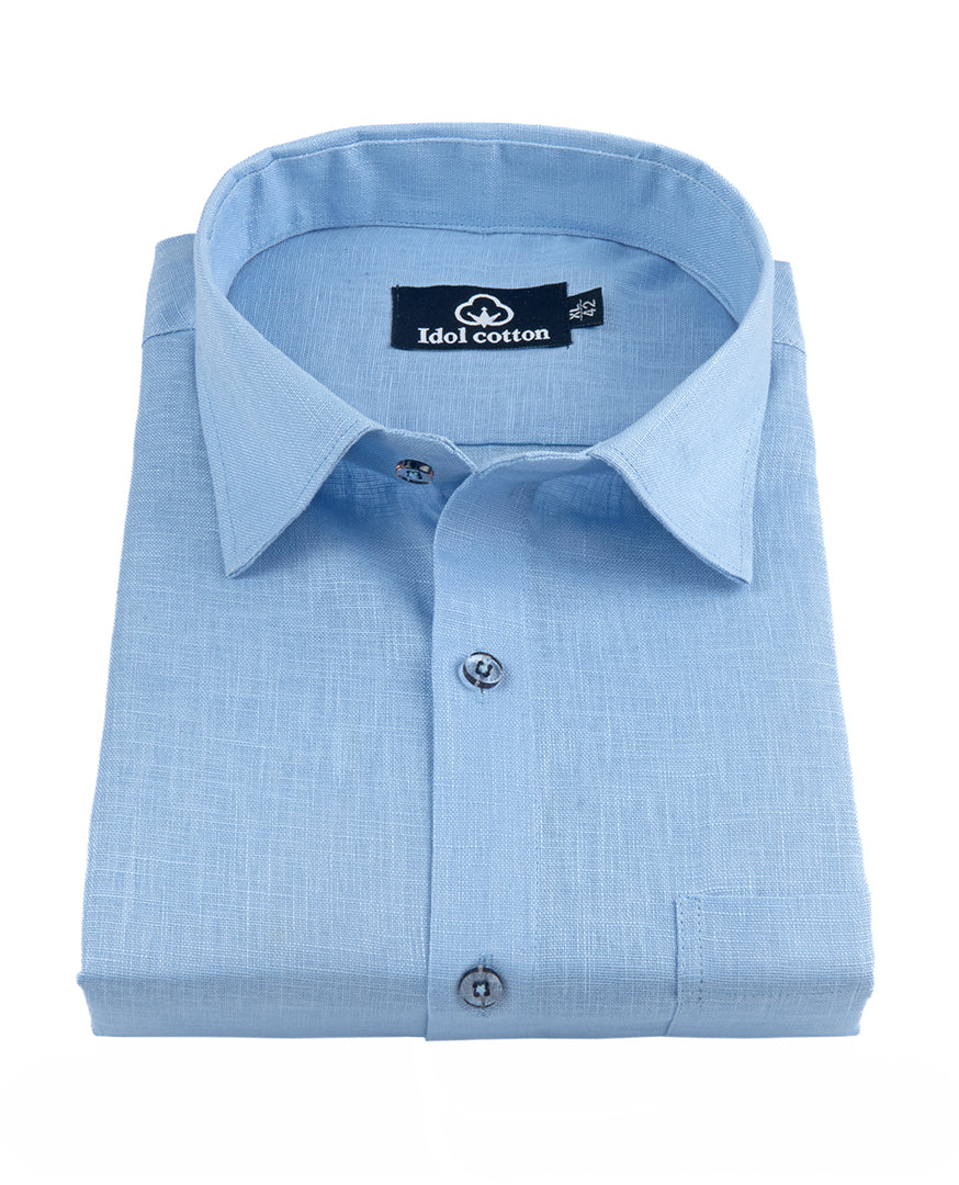 Sky Blue Colour Blended Linen For Men
