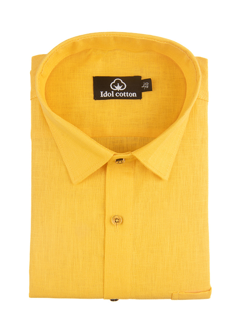 Yellow Colour Blended Linen For Men
