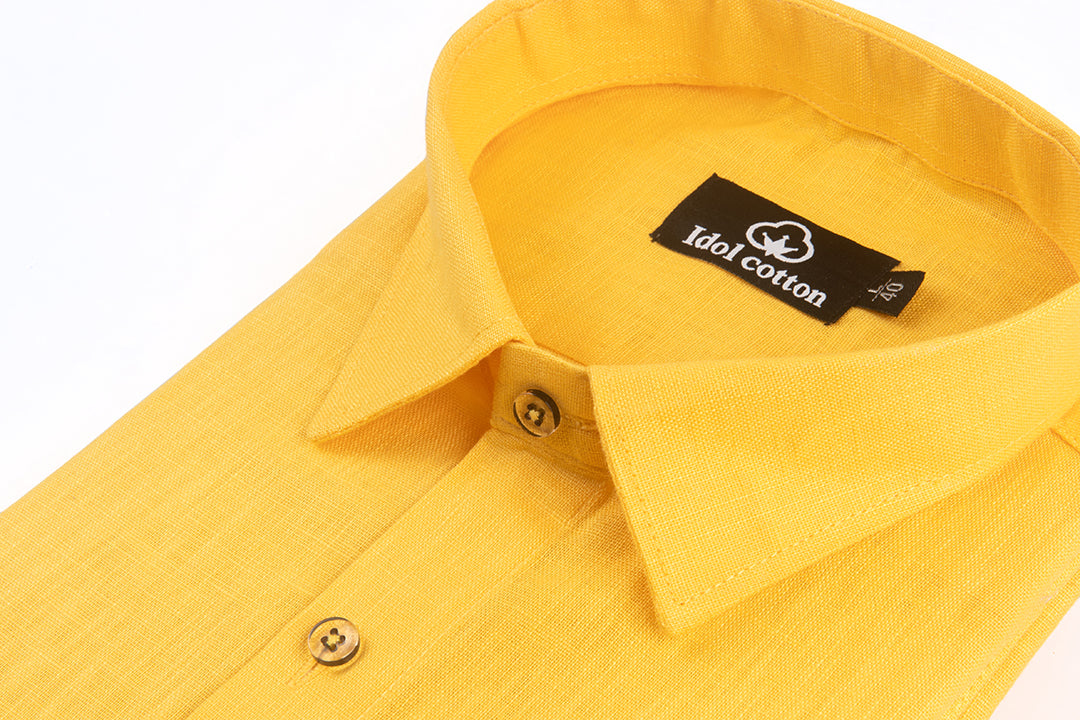 Yellow Colour Blended Linen For Men
