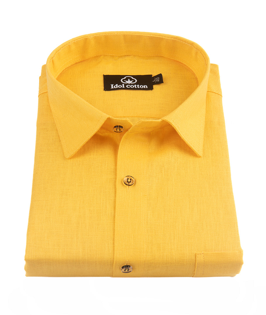 Yellow Colour Blended Linen For Men
