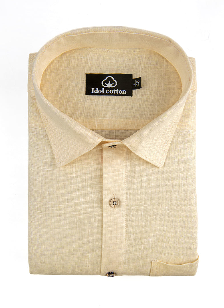 Cream Color Blended Linen For Men
