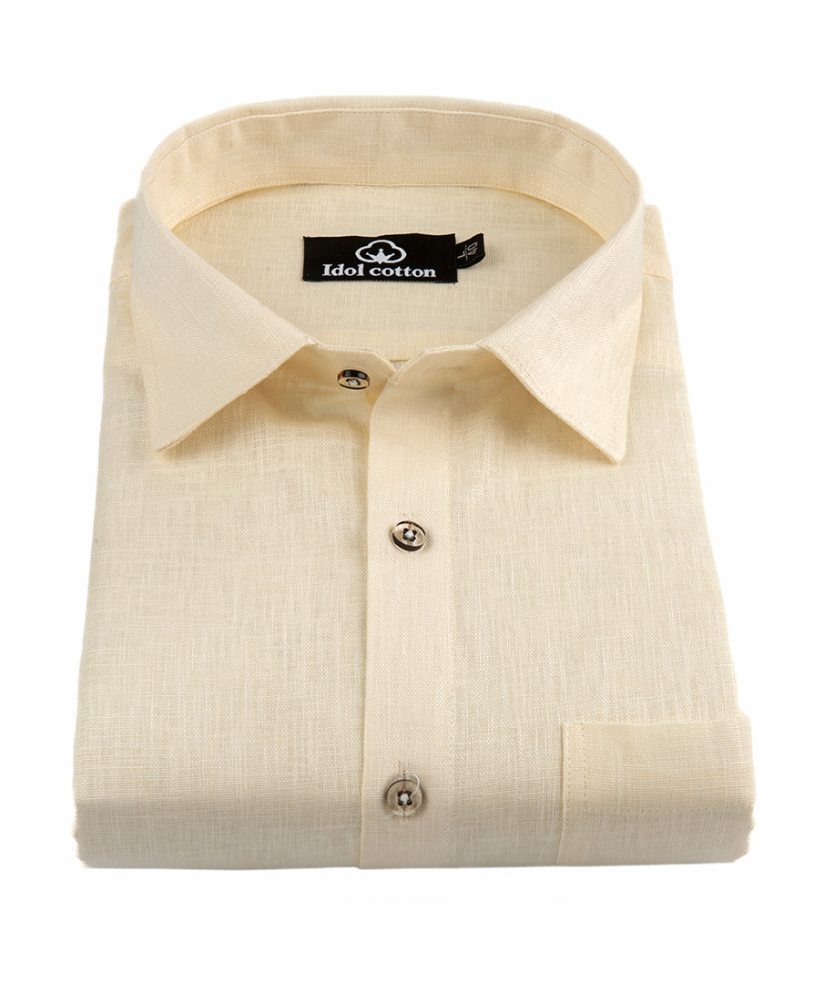 Cream Color Blended Linen For Men