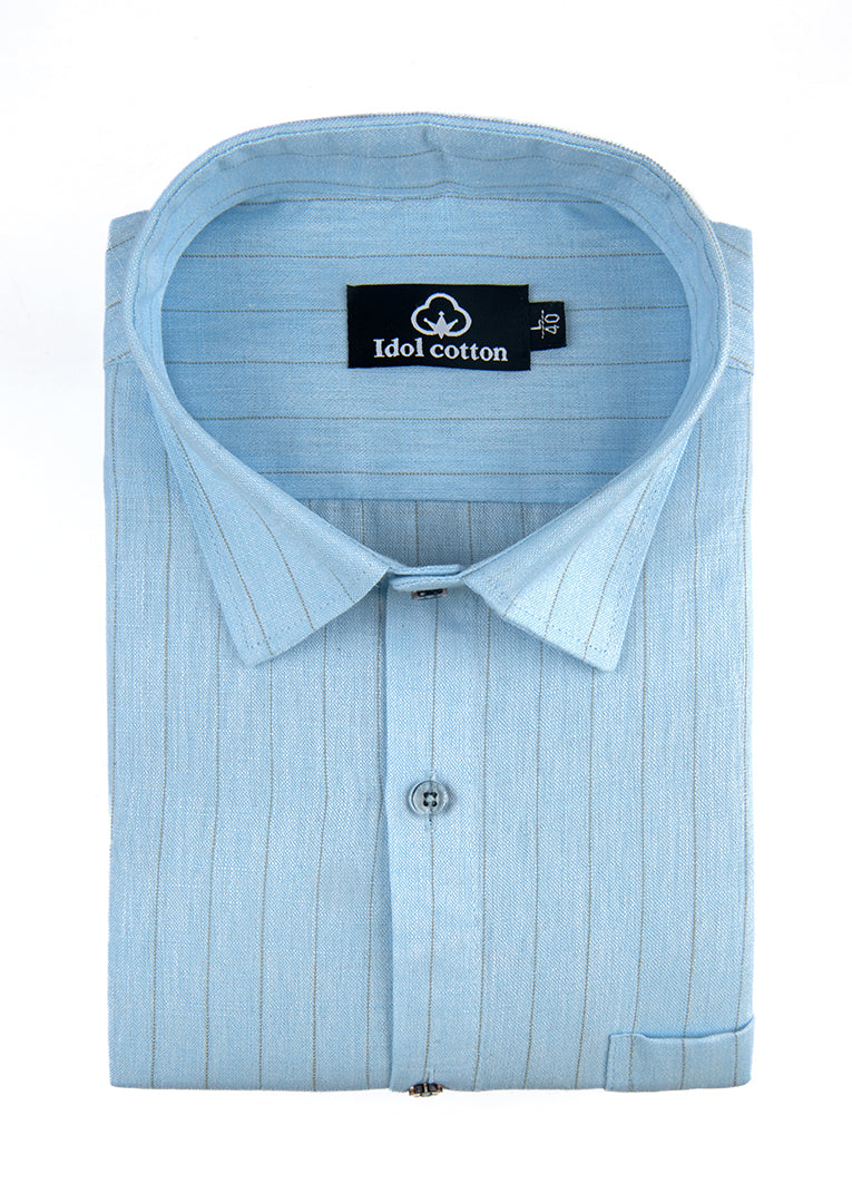 Bamboo Linen Strip Sky Colour