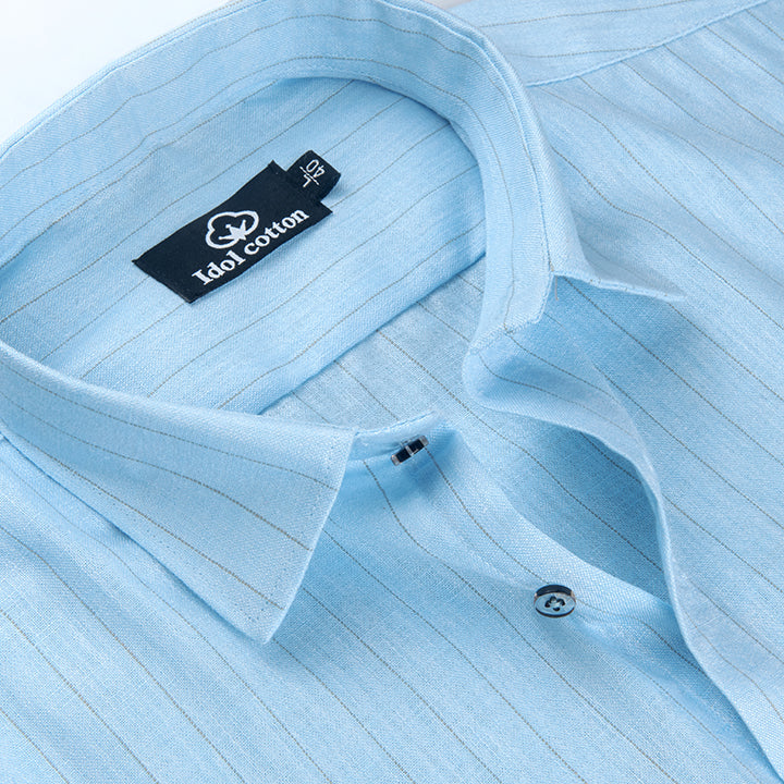 Bamboo Linen Strip Sky Colour