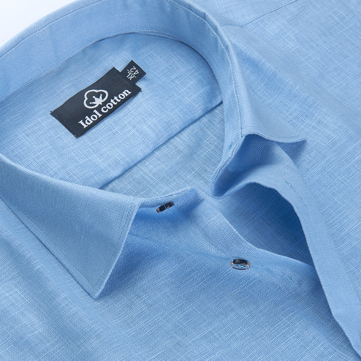 Sky Blue Colour Blended Linen For Men