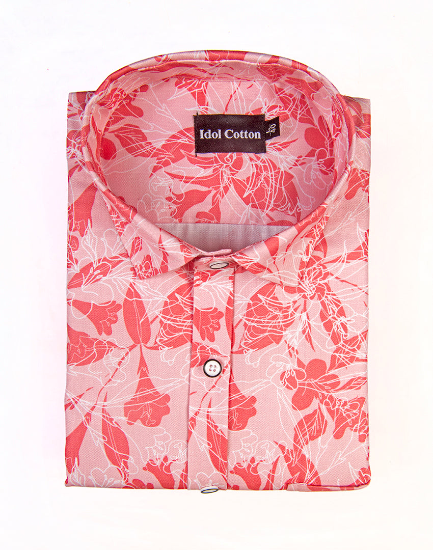 Pure Cotton Digital Print Red White Mix Flower Design