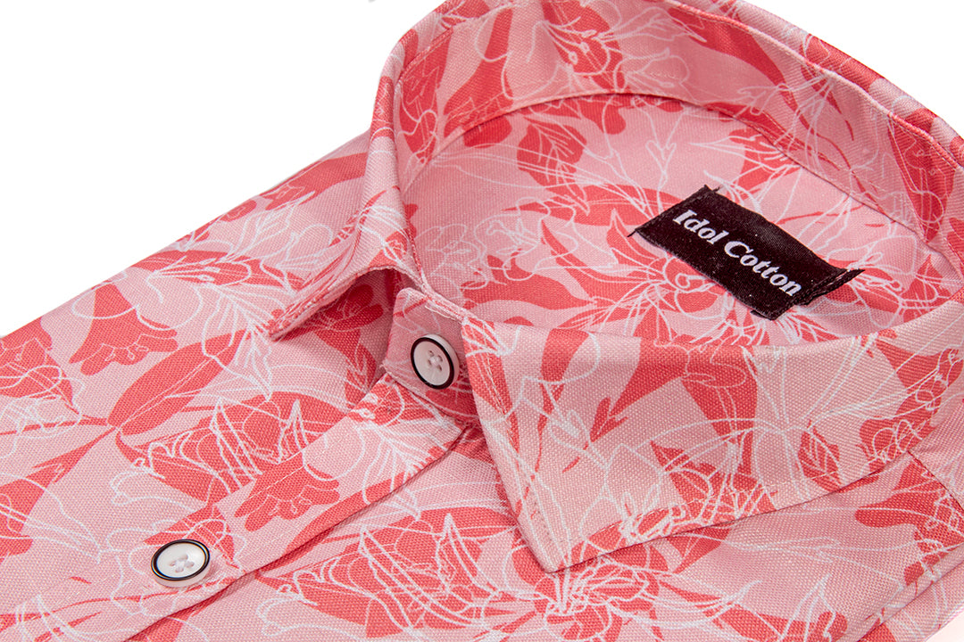 Pure Cotton Digital Print Red White Mix Flower Design