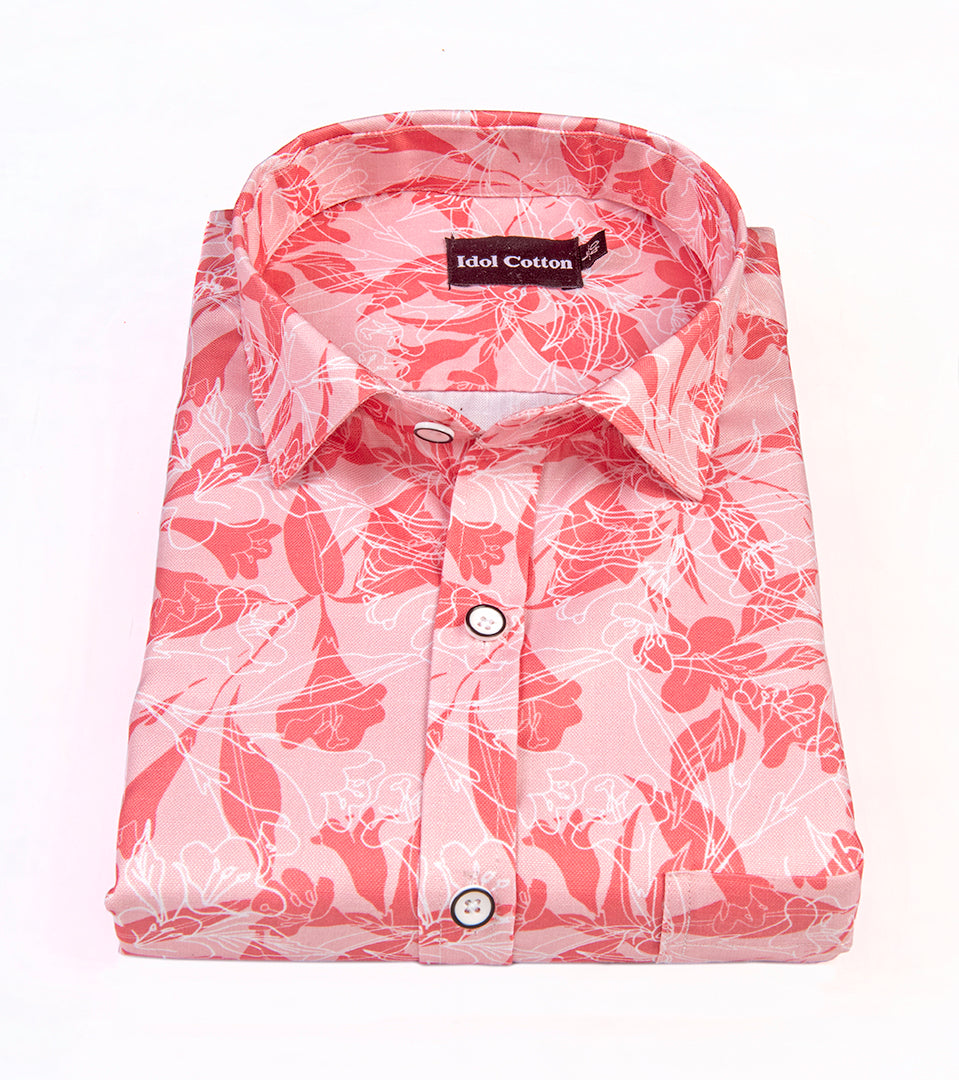 Pure Cotton Digital Print Red White Mix Flower Design