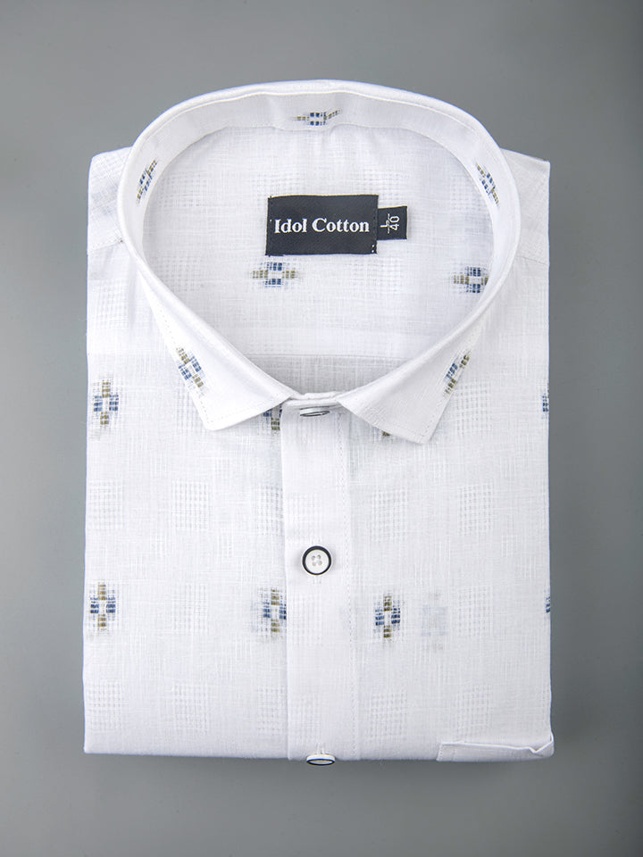 Pure White Linen Butta Print Plus Sign Print