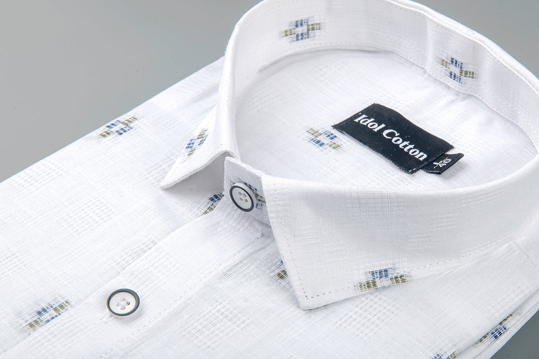 Pure White Linen Butta Print Plus Sign Print