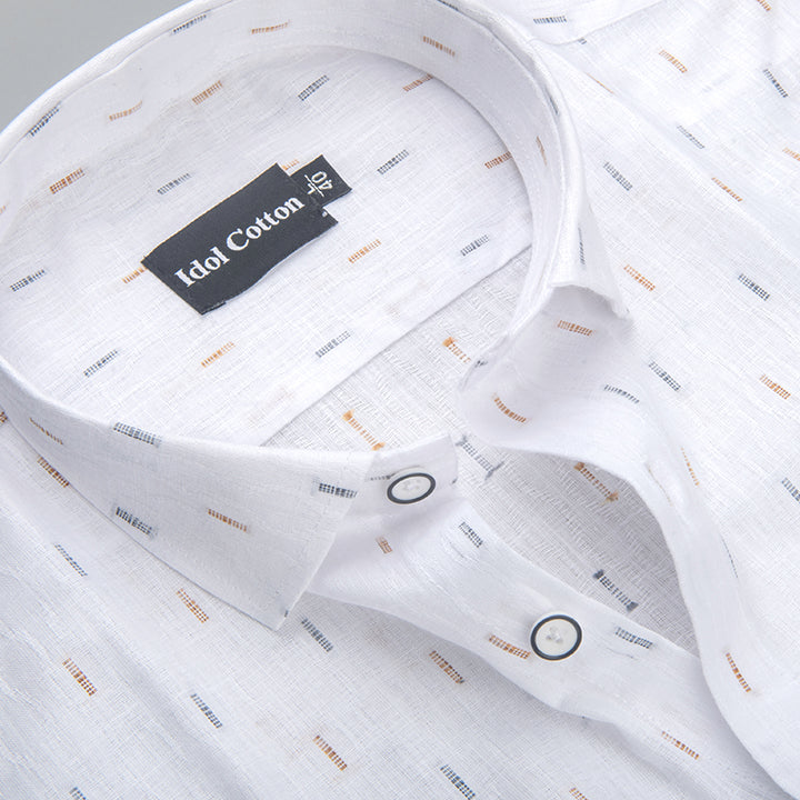 Pure White Linen Butta Print Small Singl Lline Stripes