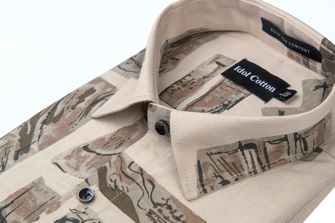 Linen Graphics Printed Shirt Cream With Brown Mix