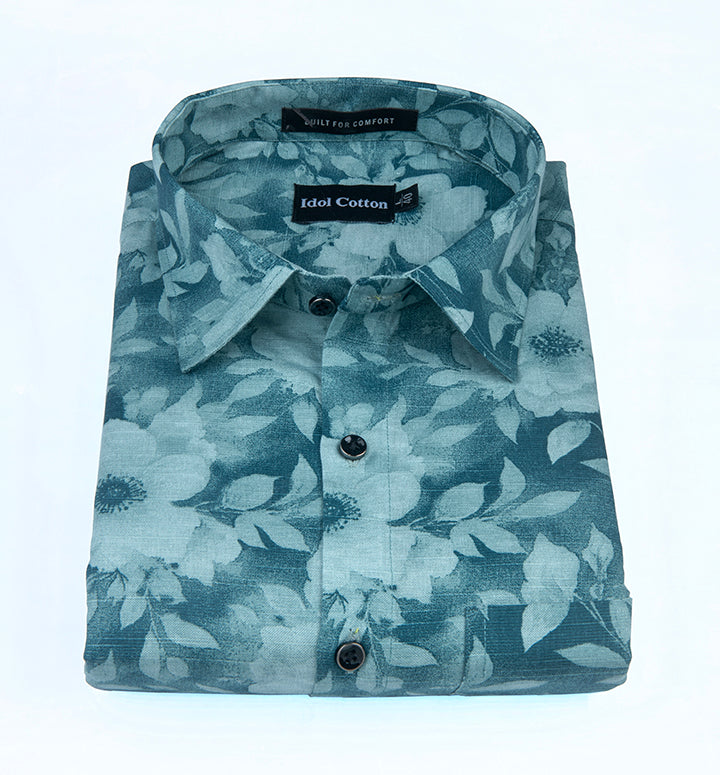 Linen Print Picok Green Color Mix
