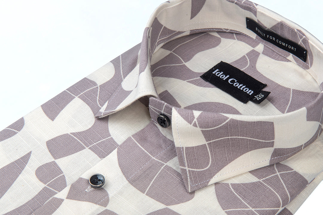 Linen Geometric Print light wine White Mix