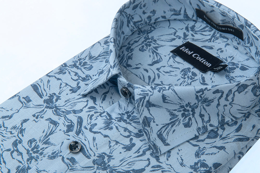 Linen Blue Floral Print Linen Blue Background
