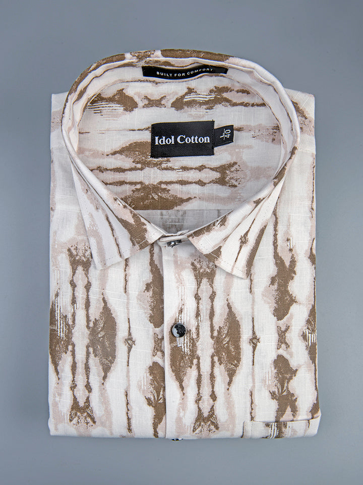 Linen Ikat Inspired Print Olive Brown