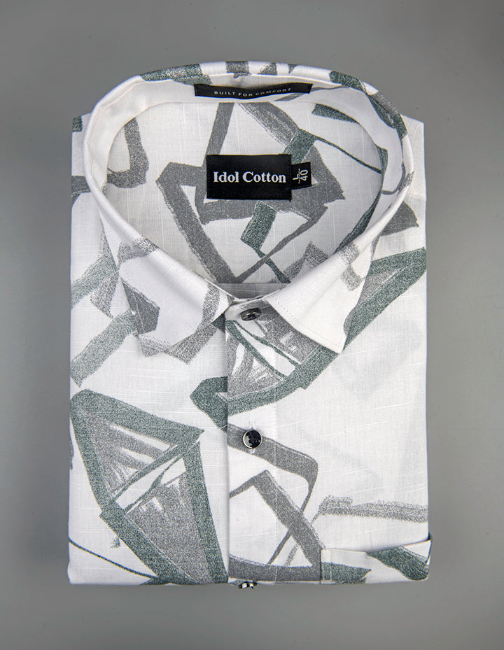 Linen Brushstrokes Print White Base With Medium Gray