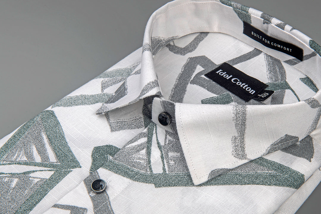 Linen Brushstrokes Print White Base With Medium Gray