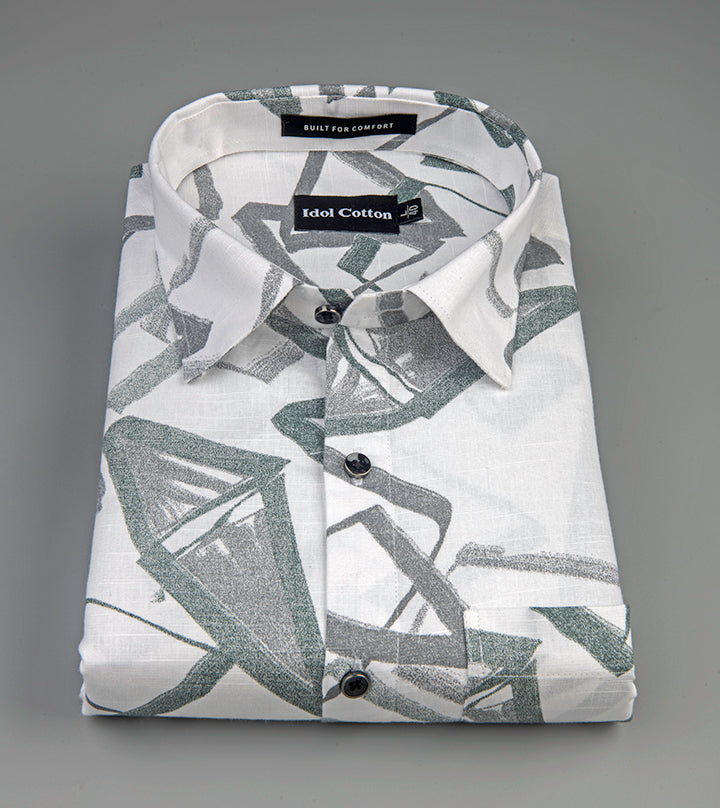 Linen Brushstrokes Print White Base With Medium Gray