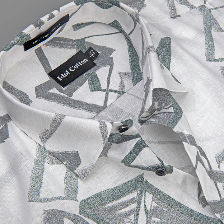 Linen Brushstrokes Print White Base With Medium Gray