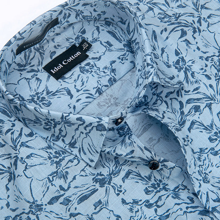 Linen Blue Floral Print Linen Blue Background