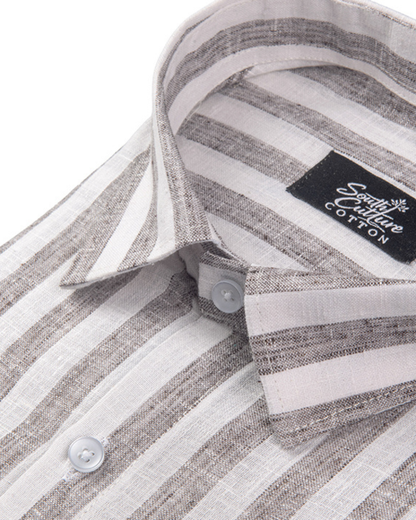 Linen White With Dusty Colour Patta Print Shirt For Men