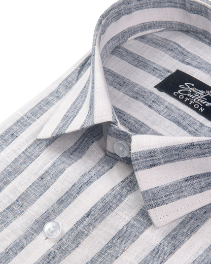 Linen White With Light Grey Colour Patta Print Shirt For Men