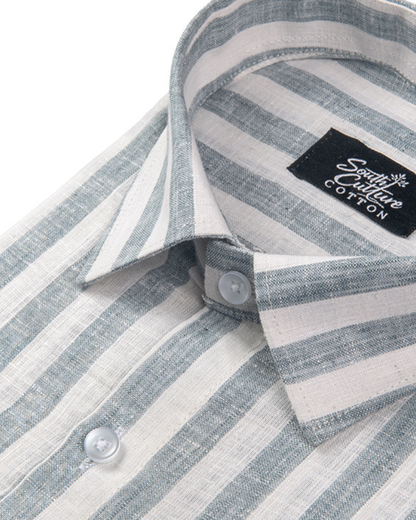 Linen White With Carbon Blue Colour Patta Print For Men