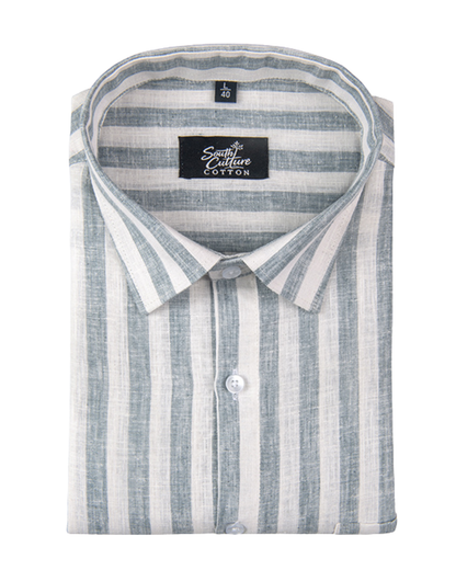Linen White With Carbon Blue Colour Patta Print For Men
