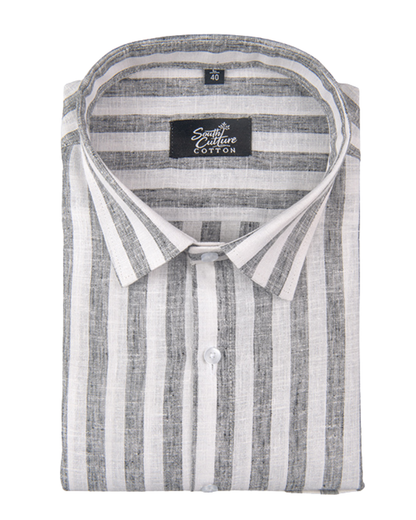 Linen White With Grey Colour Patta Print Shirt For Men